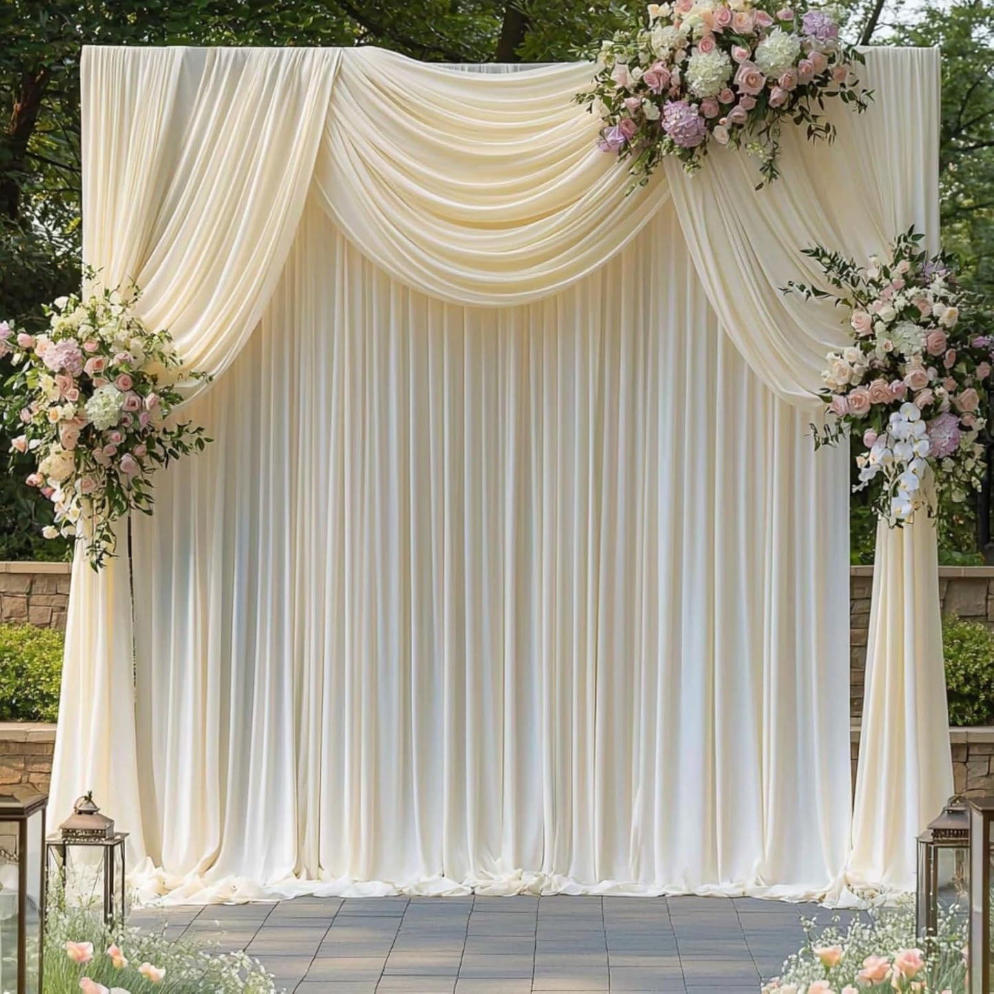 40 ft x 10 ft Wrinkle Free Ivory Backdrop Curtain for Wedding Parties, Polyester Ivory Photo Backdrop Drapes 8 Panels 5x10ft for Baby Shower Photoshoot Engagement Birthday Party Photography Background