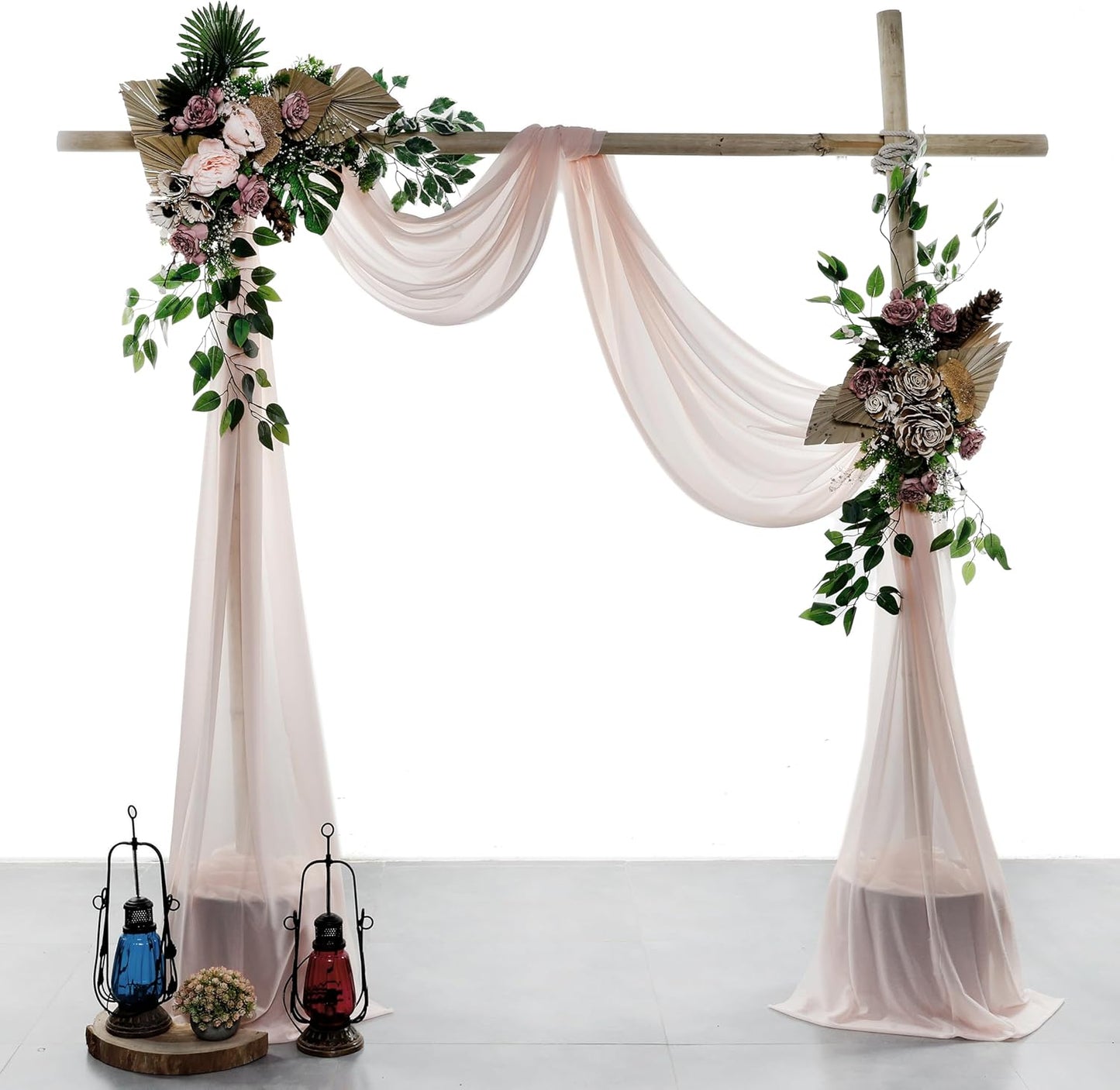 VDS Pack of 3 Panel (30 Inch X 20 Feet) Wedding Arch Draping Fabric Sheer Chiffon Fabric Drapery for Wedding Ceremony Reception Swag Backdrop Canopy Chuppah ARBO Altars Decoration (Nude)