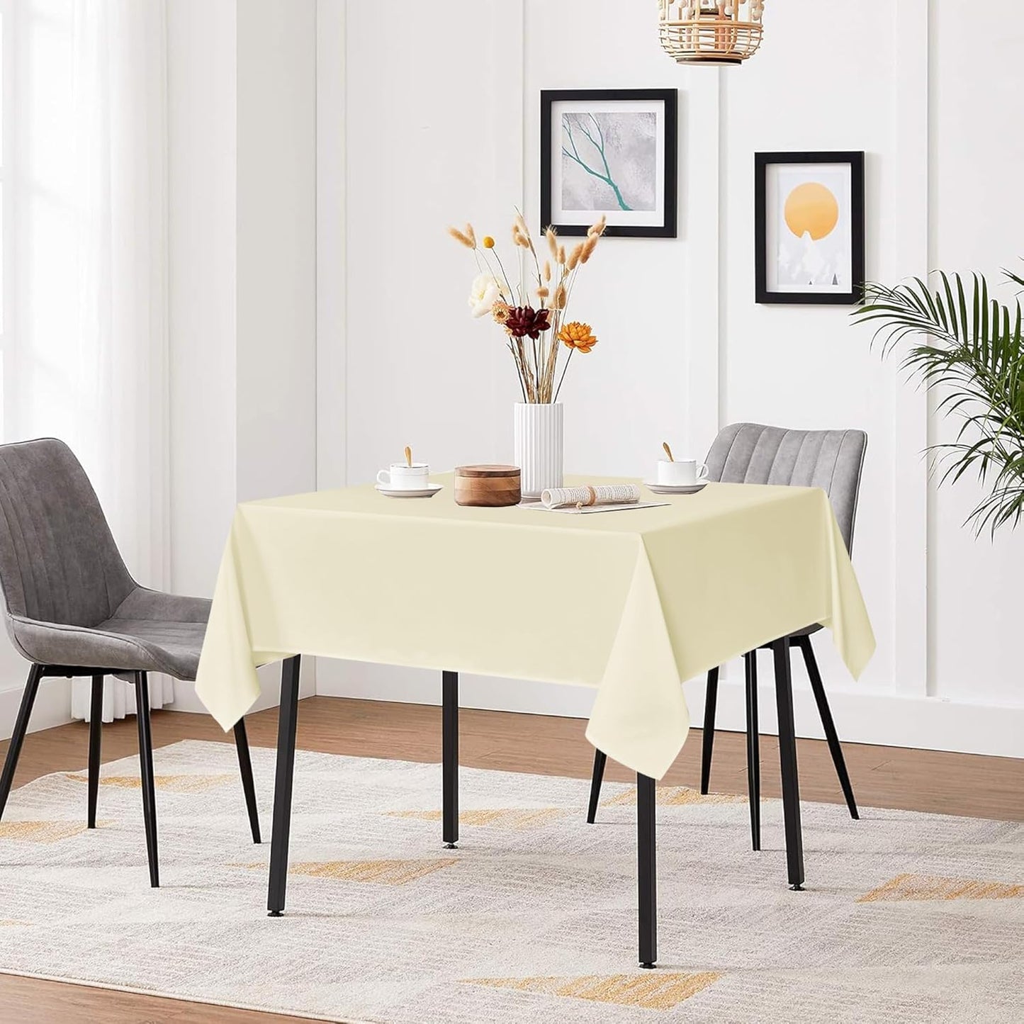 sancua Square Tablecloths 54x54 Inch - Beige Fabric Table Cloth for Square or Round Tables, Washable Polyester Table Cover for Dinner, Holiday Party, Decorative Display Tables
