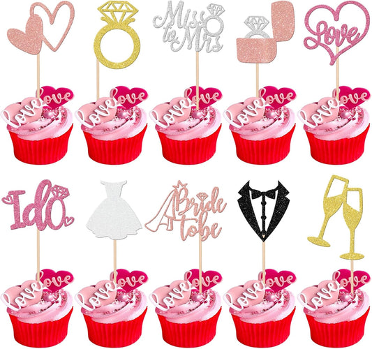 30 PCS Bride to Be Cupcake Toppers Wedding Cake Toppers I Do Love Heart Ring Miss to Mrs Cupcake Picks Wedding Engagement Decorations for Bridal Shower Engagement Bachelorette Party Supplies Colorful