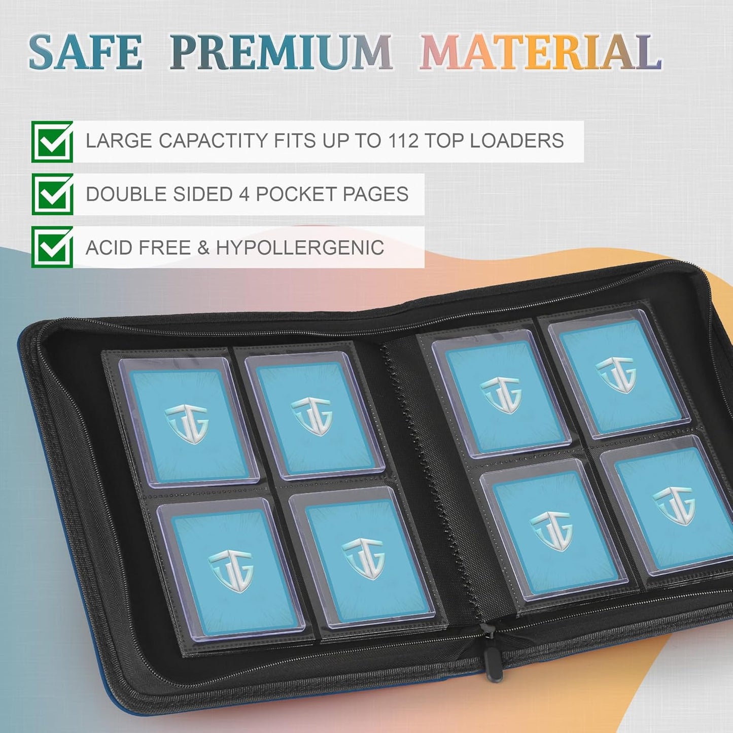 Toploader Binder,Holds 112 Toploaders, 4 Pocket Top Loader Binder for 3" x 4" Rigid Card Holders for Trading Cards or Sports Cards Binder (Blue)