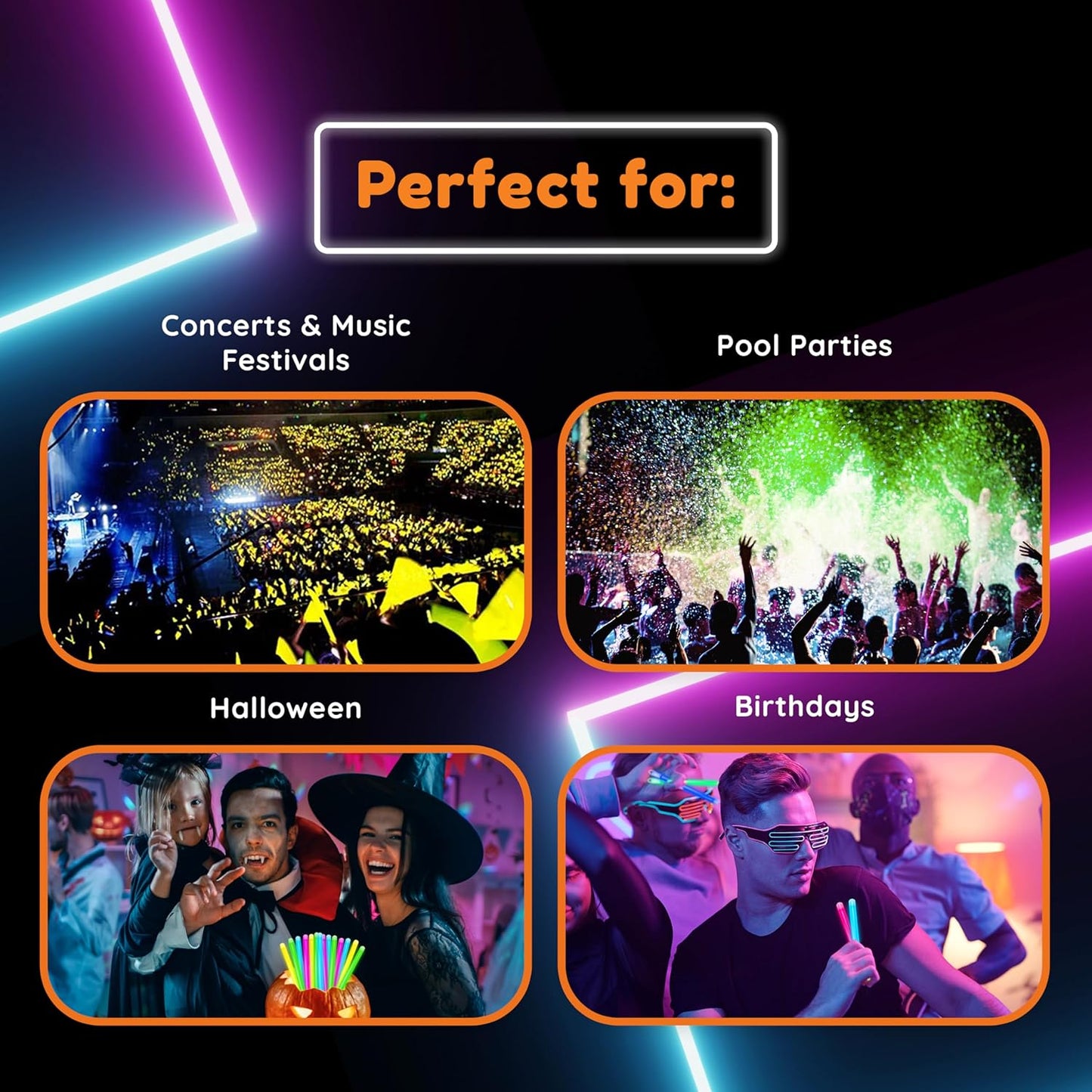 Glow Fever Glow in The Dark Sticks - 50 ct 6" Glow Sticks Bulk Party Pack with End Caps & Lanyards - Glow Party Favors for Concert, Festival, & Wedding Neon Light Sticks by Party Dragon, Multi