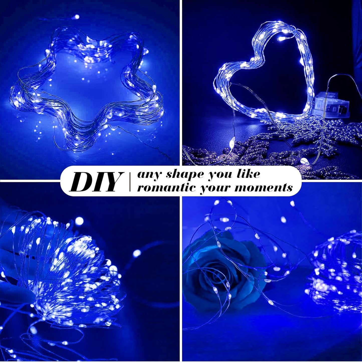 ZGWJ 100 Pack Fairy Lights Battery Operated, 7ft 20 Mini LED Fairy String Lights Silver Wire 3 Modes for DIY, Parties, Wedding, Bedroom, Halloween Christmas Decoration Blue