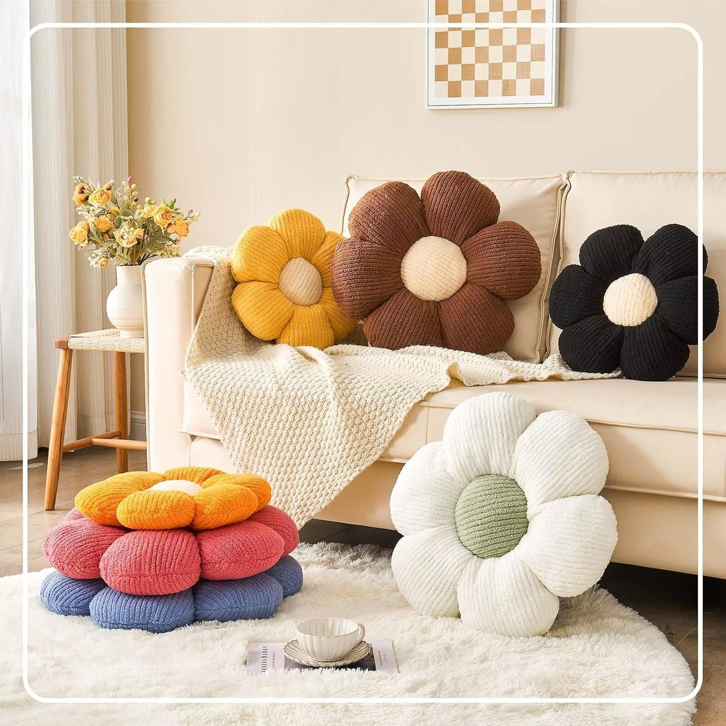 Flower Throw Pillow, Soft White 14.9" Shaped Floor Pillow for Home Decor, Cute Aesthetic Plush Decorative Pillows for Bed, Sofa, Couch