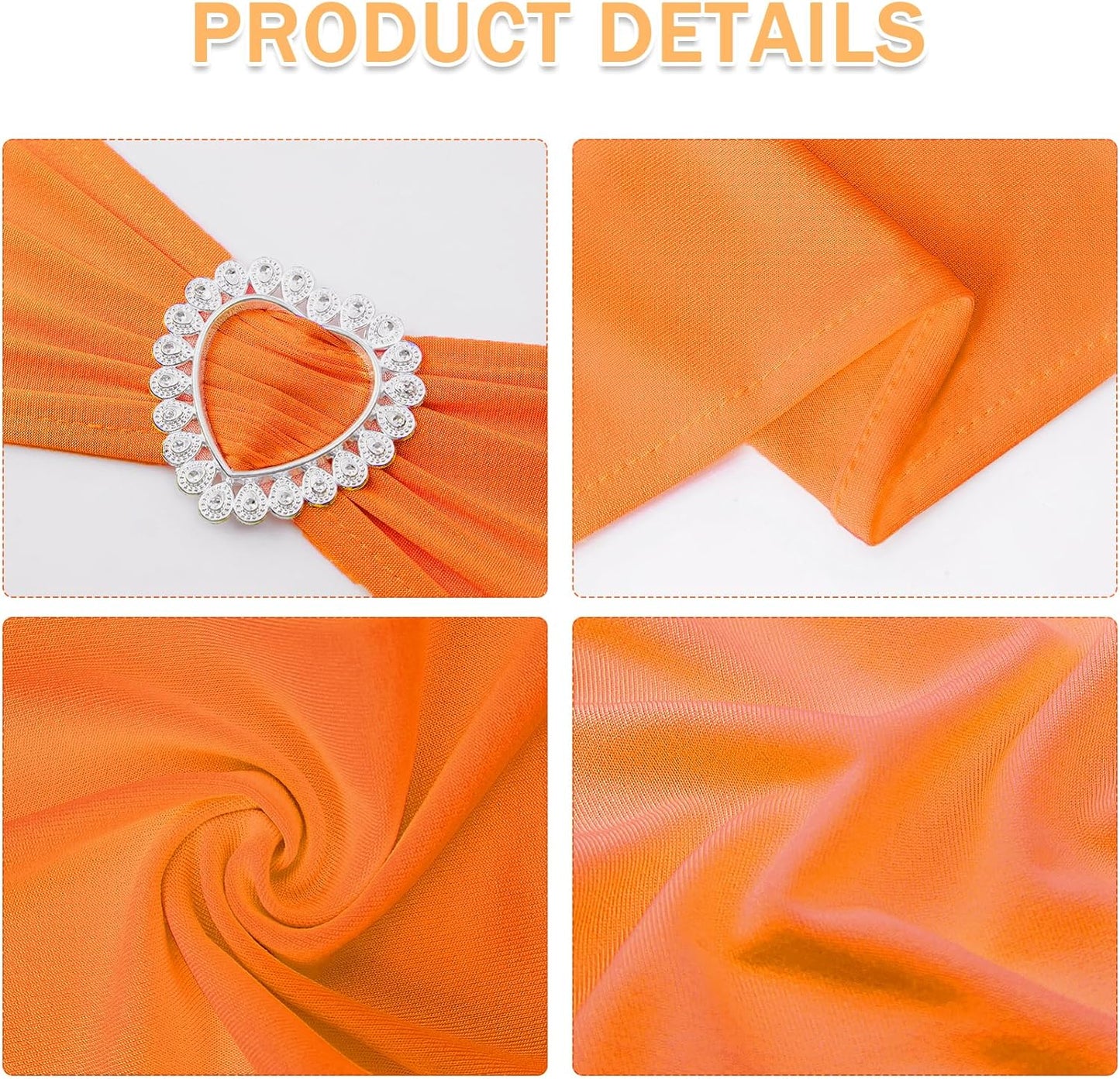 Howhic Pack of 60 Spandex Chair Sashes Bows Stretch Chair Cover Band with Buckle Slider Universal Elastic Chair Ties for Wedding Banquet Party Event Decoration (Orange)