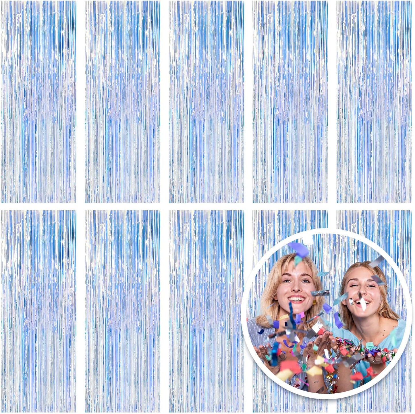 10 Pack Foil Curtain Backdrop Iridescent Metallic Tinsel Foil Fringe Curtains Photo Booth Props for Birthday Wedding Engagement Baby Shower Bachelorette Christmas Holiday Celebration Party Decoration