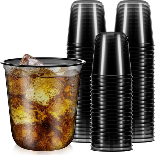 Disposable Stemless Glasses 12oz Crystal Plastic Wine Glasses Clear Classic Pet Cup for Meeting Weddings Birthdays Cocktail Christmas Party Supplies(Black,50pcs)