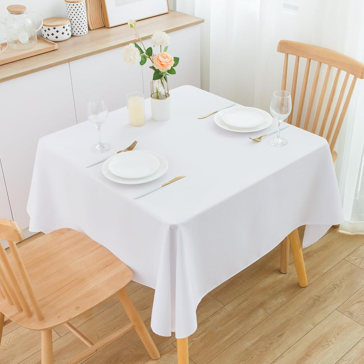 2 Pack Square Table Cloth 70X70 Inch White Washable Fabric Tablecloth Polyester Solid Dining Table Cover for Birthday Party Dinner Holiday Outdoor Indoor