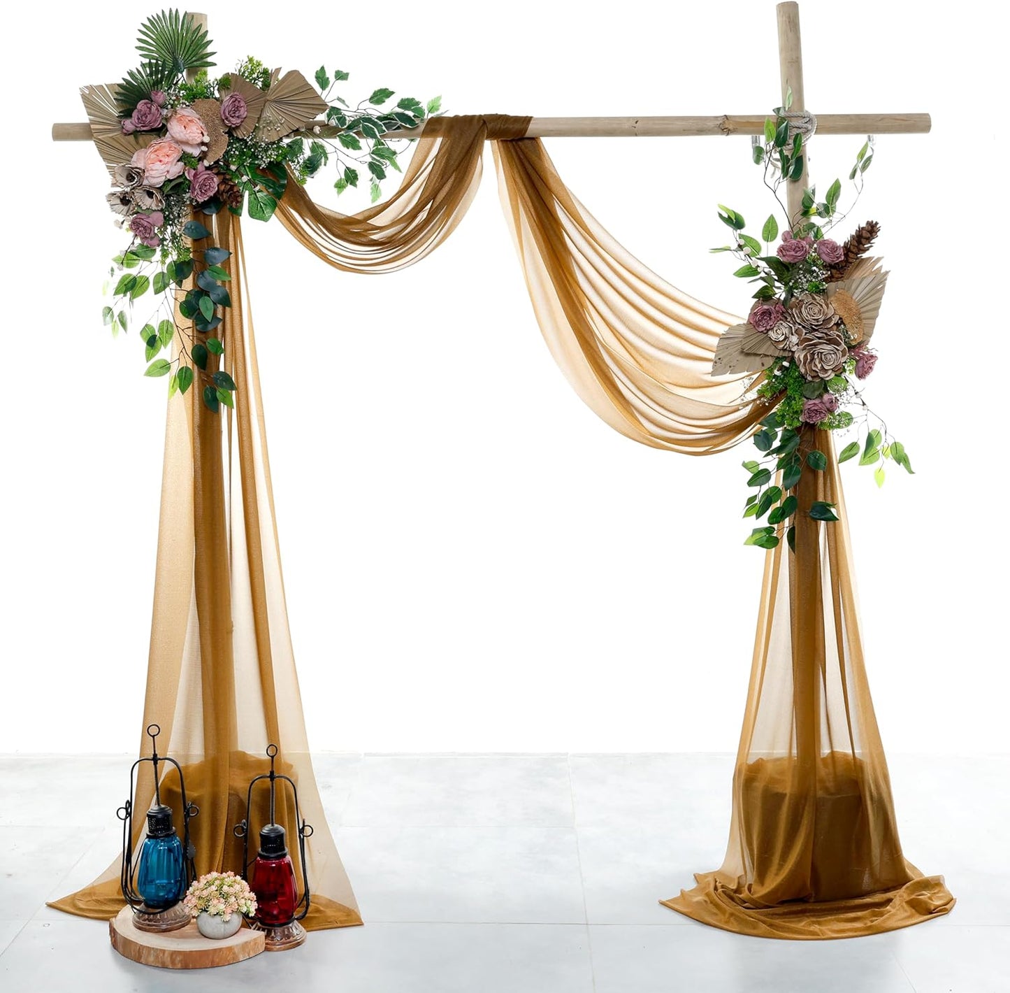 VDS Pack of 1 Panel (30 Inch X 30 Feet) Wedding Arch Draping Fabric Sheer Chiffon Fabric Drapery for Wedding Ceremony Reception Swag Backdrop Canopy Chuppah ARBO Altars Decoration (Mocha)