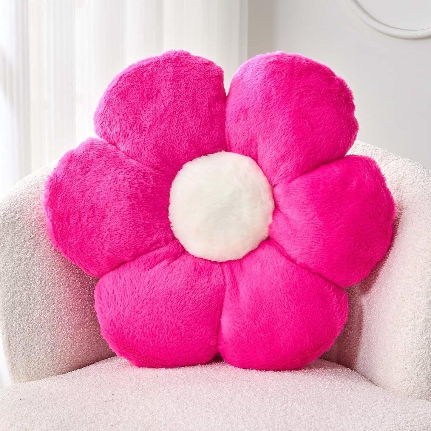 Hot Pink Flower Pillow, 17.7" Flower Shaped Plush Decorative Throw Pillow for Bed