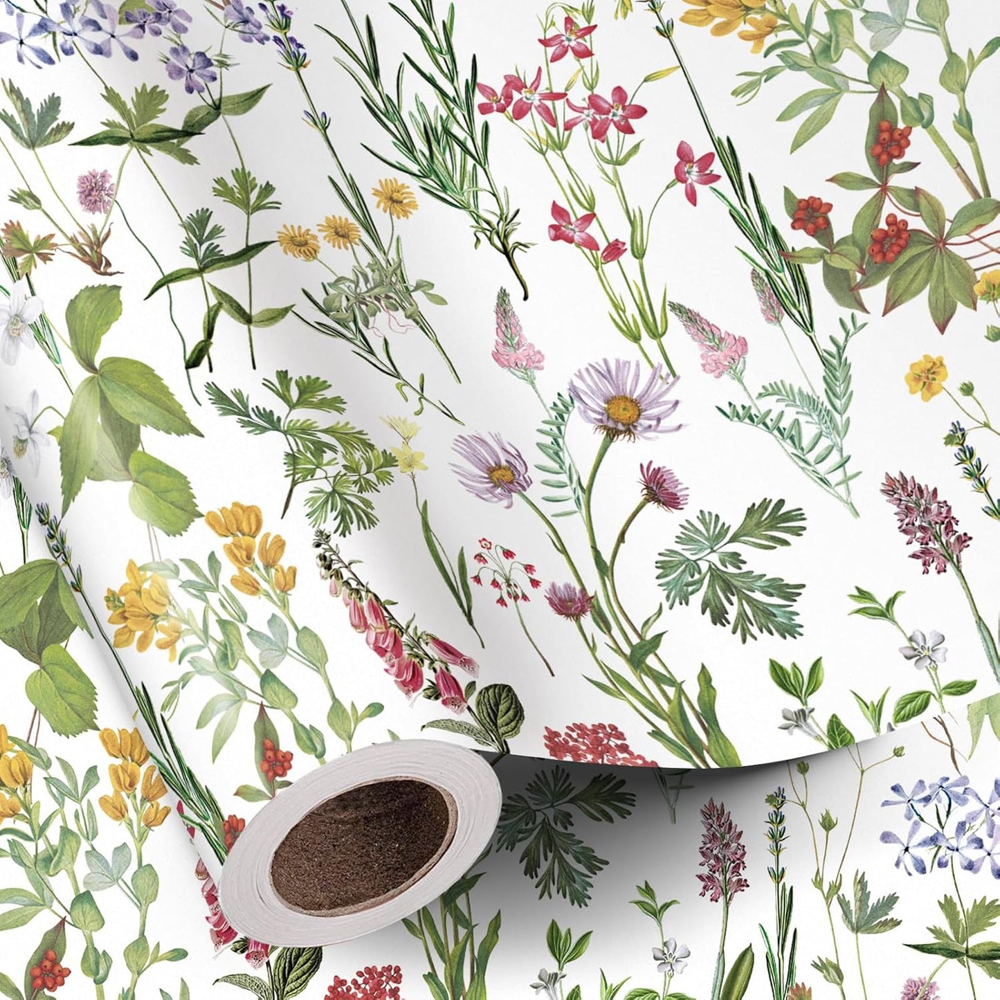 RUSPEPA 30" X 100' Wild Flower Wrapping Large Paper Roll for Women Girls, Jumbo Roll, Elegant Floral Design Gift Wrap Perfect for Birthday, Bridal Shower, Spring, Wedding, Mother's Day