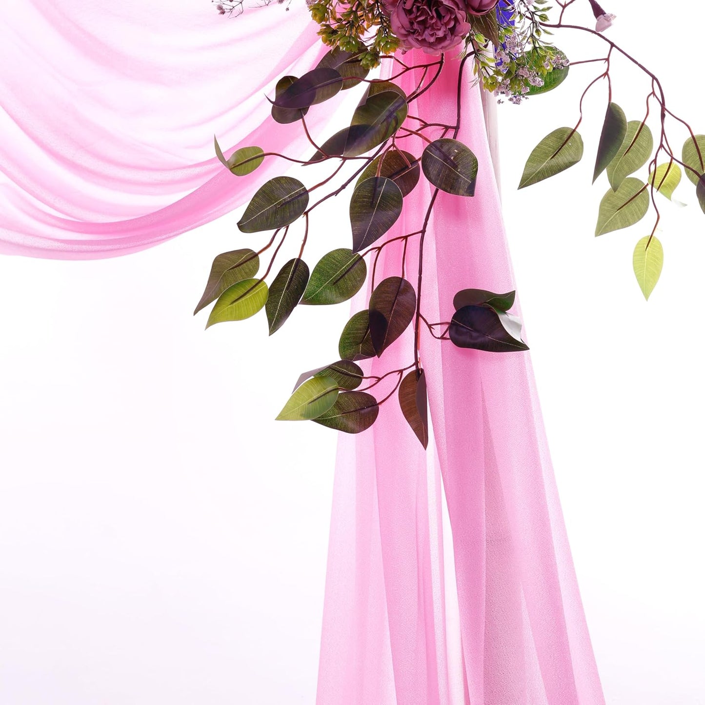VDS Pack of 3 Panel (30 Inch X 20 Feet) Wedding Arch Draping Fabric Sheer Chiffon Fabric Drapery for Wedding Ceremony Reception Swag Backdrop Canopy Chuppah ARBO Altars Decoration (Bubblegum)