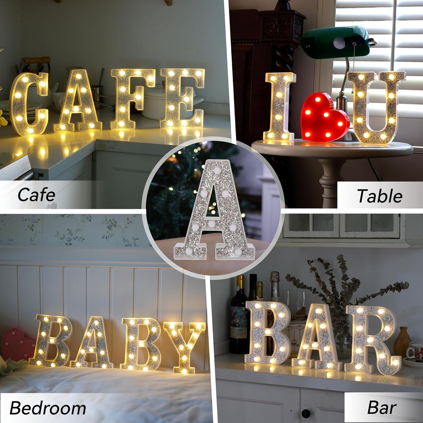 Marquee Light Up Letters, Glitter Silver LED Letter Lights Battery Powered Alphabet Letter Sign for Night Light Wedding Birthday Party Cafe Bar Decoration Girls Room Decor - Number 8