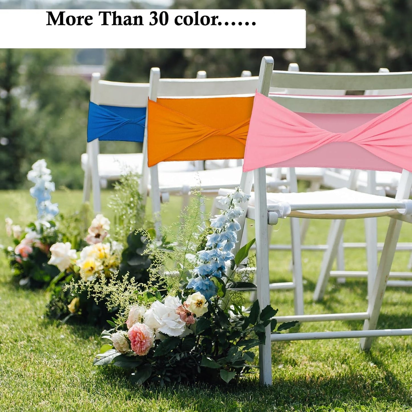 MDS Pack of 250 Spandex Chair Sashes Bows Elastic Stretch Dining Chair Bands Ties Without Slider Buckle Universal fits for Wedding Baby Shower Birthday Party Banquet Event Decoration - Navy Blue