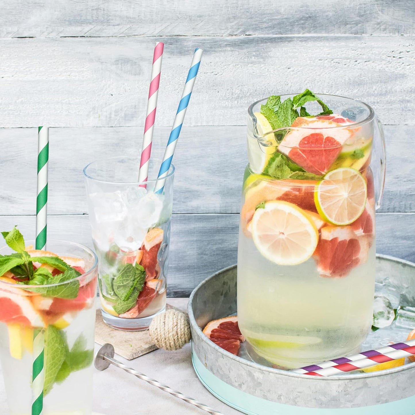 200 Colorful Biodegradable Paper Straws, Stochastic Assorted Striped Straw for Birthdays, Coffee, Cocktail, Lemonade, Milkshake, Weddings, Bridal, Baby Shower, DIY Decorations, Party Supplies