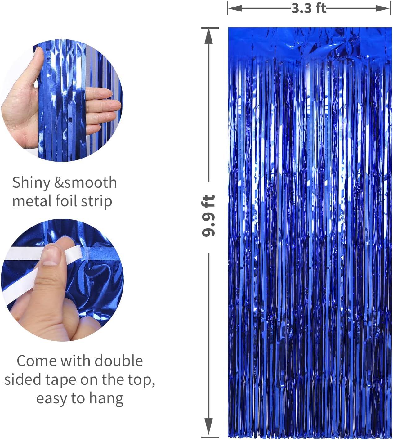 Crosize 4 Pack 3.3 x 9.9 ft Dark Blue Foil Fringe Curtains Party Decorations, Blue Tinsel Curtain Backdrop for Parties, Door Streamers, Glitter Streamer Fringe Backdrop for Birthday Decoration