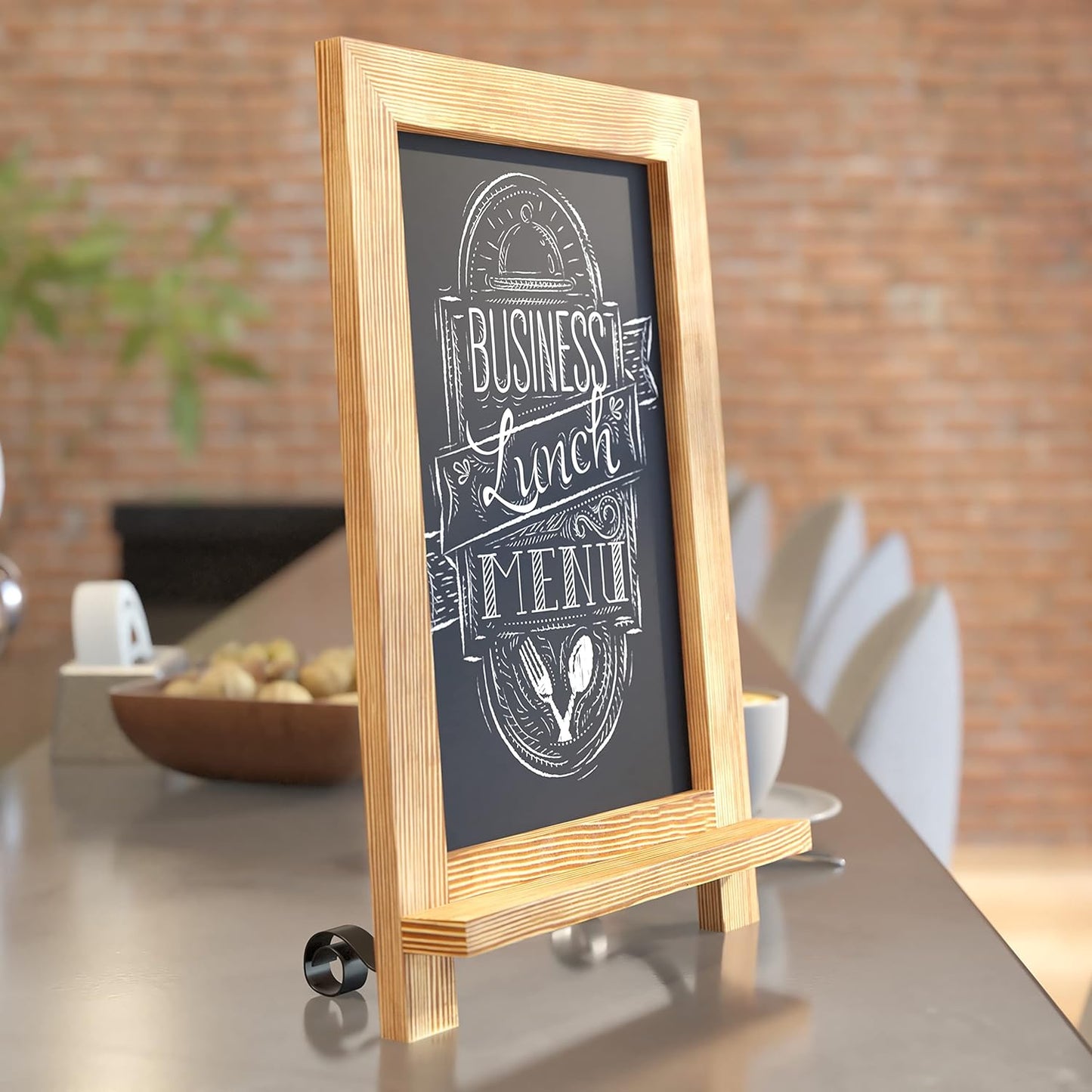 HBCY Creations Rustic Torched Wood Tabletop Chalkboard with Legs/Vintage Wedding Table Sign/Small Kitchen Countertop Memo Board/Antique Wooden Frame (9.5” x 14” Inches) (Torched Brown)