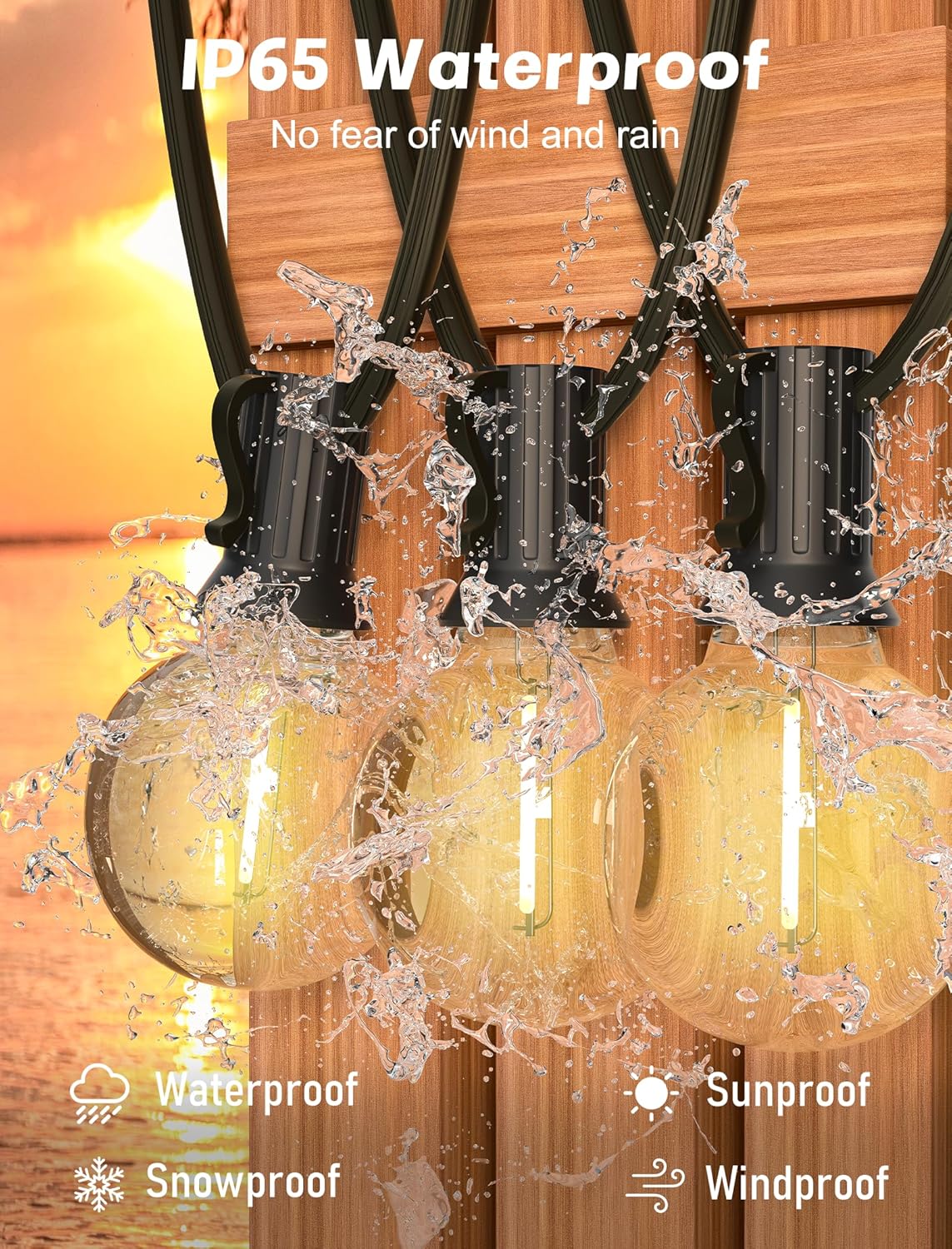 SUNSGNE Outdoor String Lights, 50FT Outdoor Globe Light with 52 G40 Shatterproof LED Bulbs(2 Spare), String Lights for Outside Patio Porch Garden Backyard Balcony Deck Decor, E12 Sockets