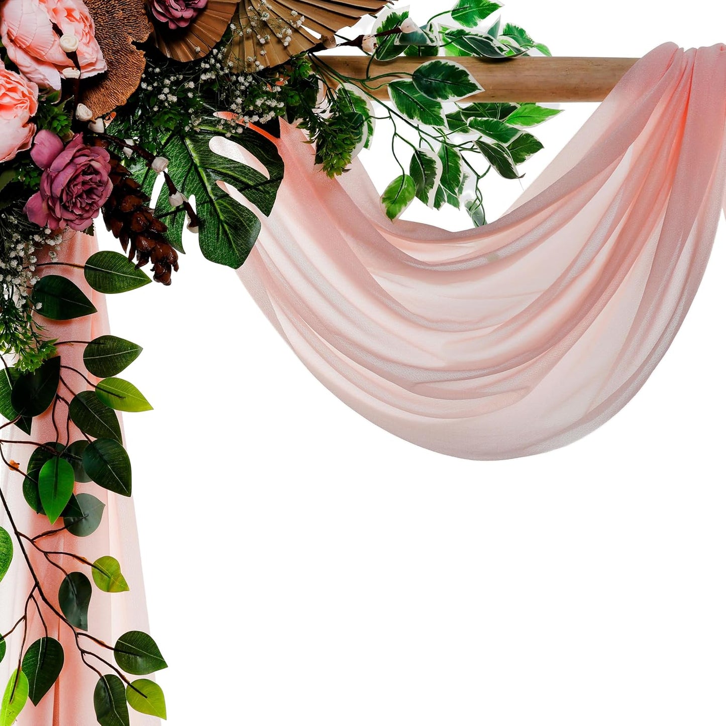 VDS Pack of 4 Panel (30 Inch X 20 Feet) Wedding Arch Draping Fabric Sheer Chiffon Fabric Drapery for Wedding Ceremony Reception Swag Backdrop Canopy Chuppah ARBO Altars Decoration (Dusty Rose)
