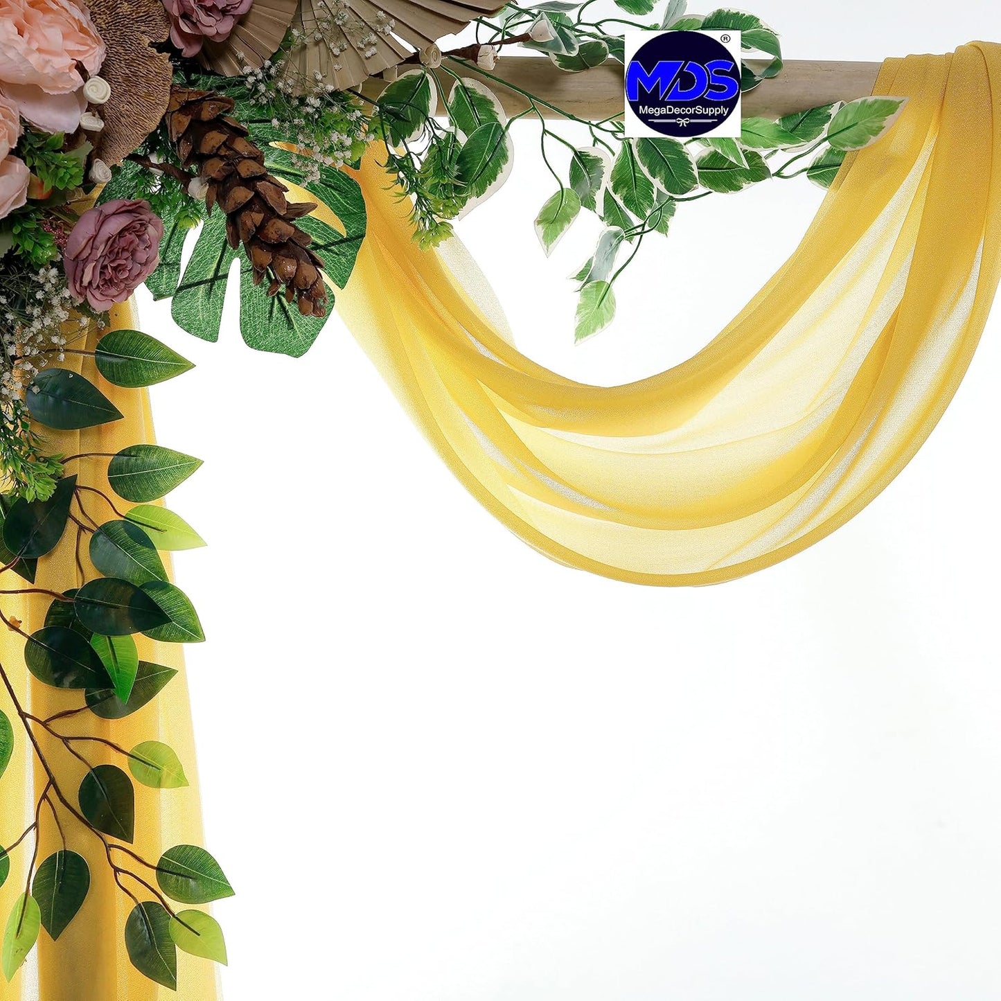 MDS Halloween Chiffon Draping Fabric - 2 Panel, 30" Wide x 50ft Long - Sheer Spooky Arbor & Canopy Drapery for Haunted House Backdrops, Party Ceilings, DIY Costumes & Themed Events - Gold