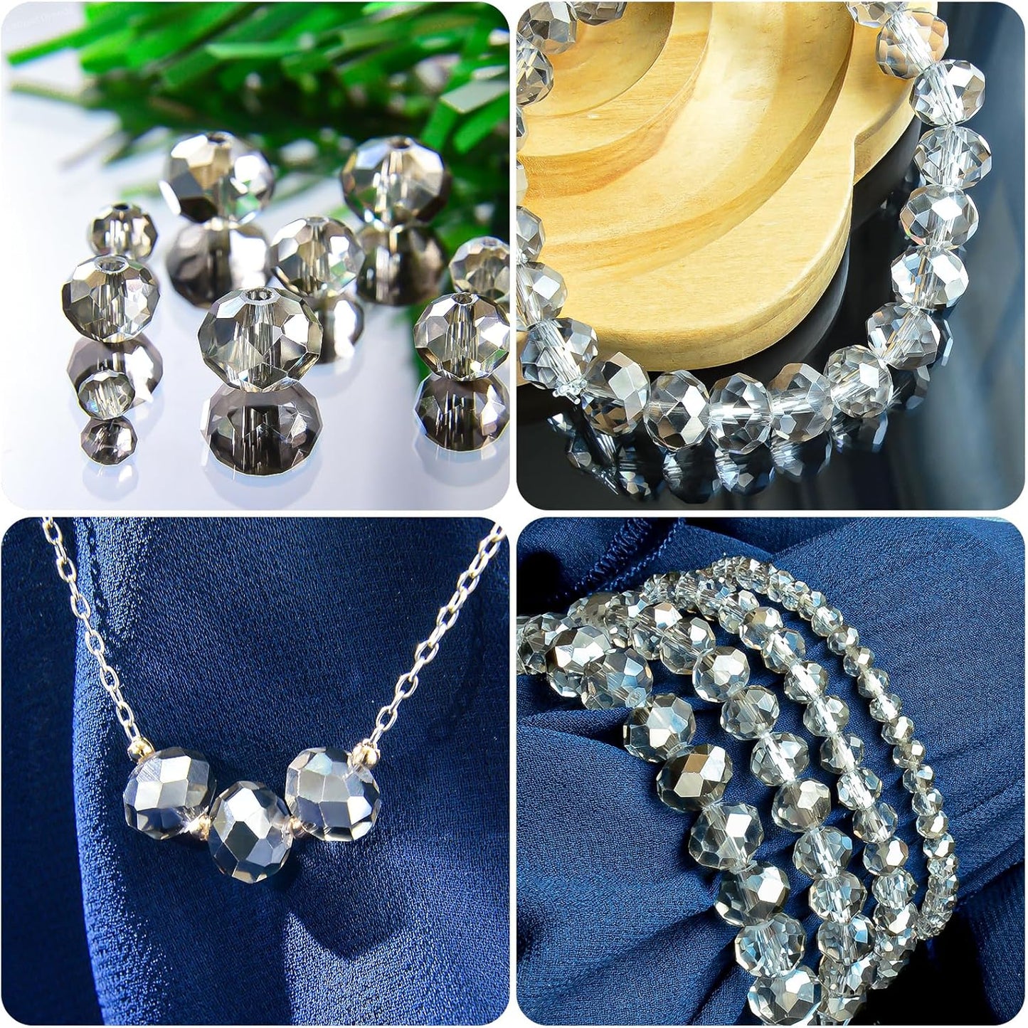 220Pcs 10mm Crystal Glass Beads for Jewelry Making Beads for Bracelets Necklace Pendants Making Supplies(Gray)