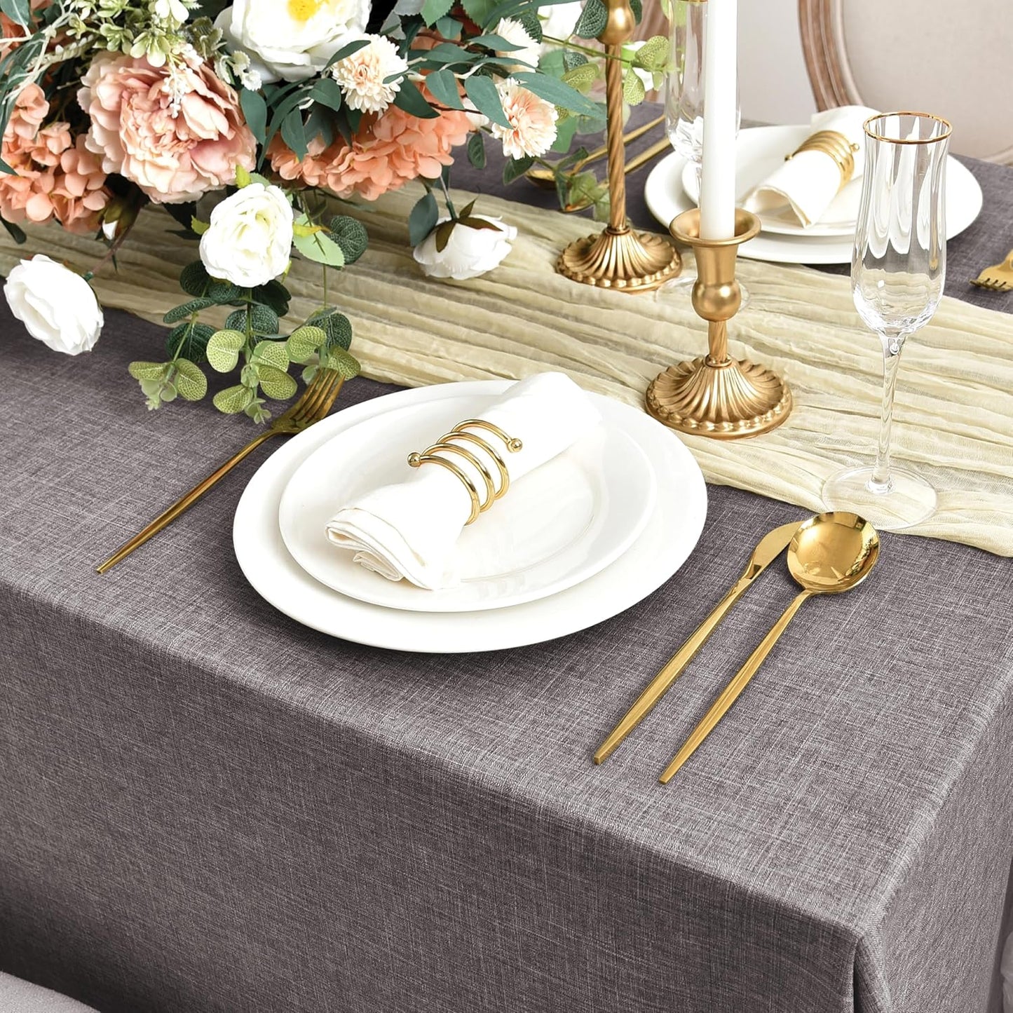 Fitable Faux Linen Tablecloths for Rectangle Tables: Water & Stain Resistant Farmhouse Table Cloth, Washable Burlap Textured Table Covers for Kitchen Dining Party(2 Pack, 60x120 Inch, Stone)