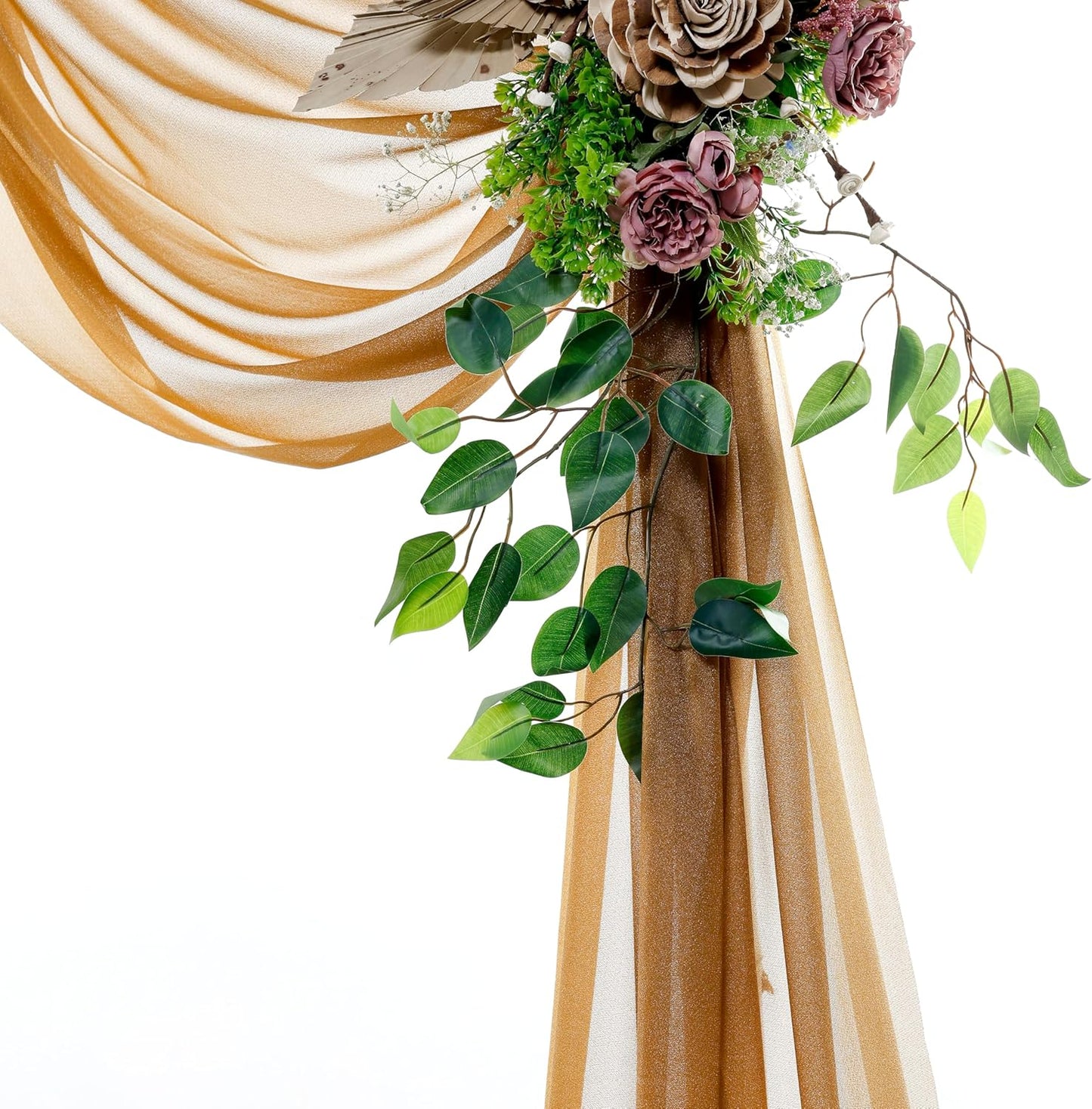 VDS Pack of 2 Panel (30 Inch X 100 Feet) Wedding Arch Draping Fabric Sheer Chiffon Fabric Drapery for Wedding Ceremony Reception Swag Backdrop Canopy Chuppah ARBO Altars Decoration (Mocha)