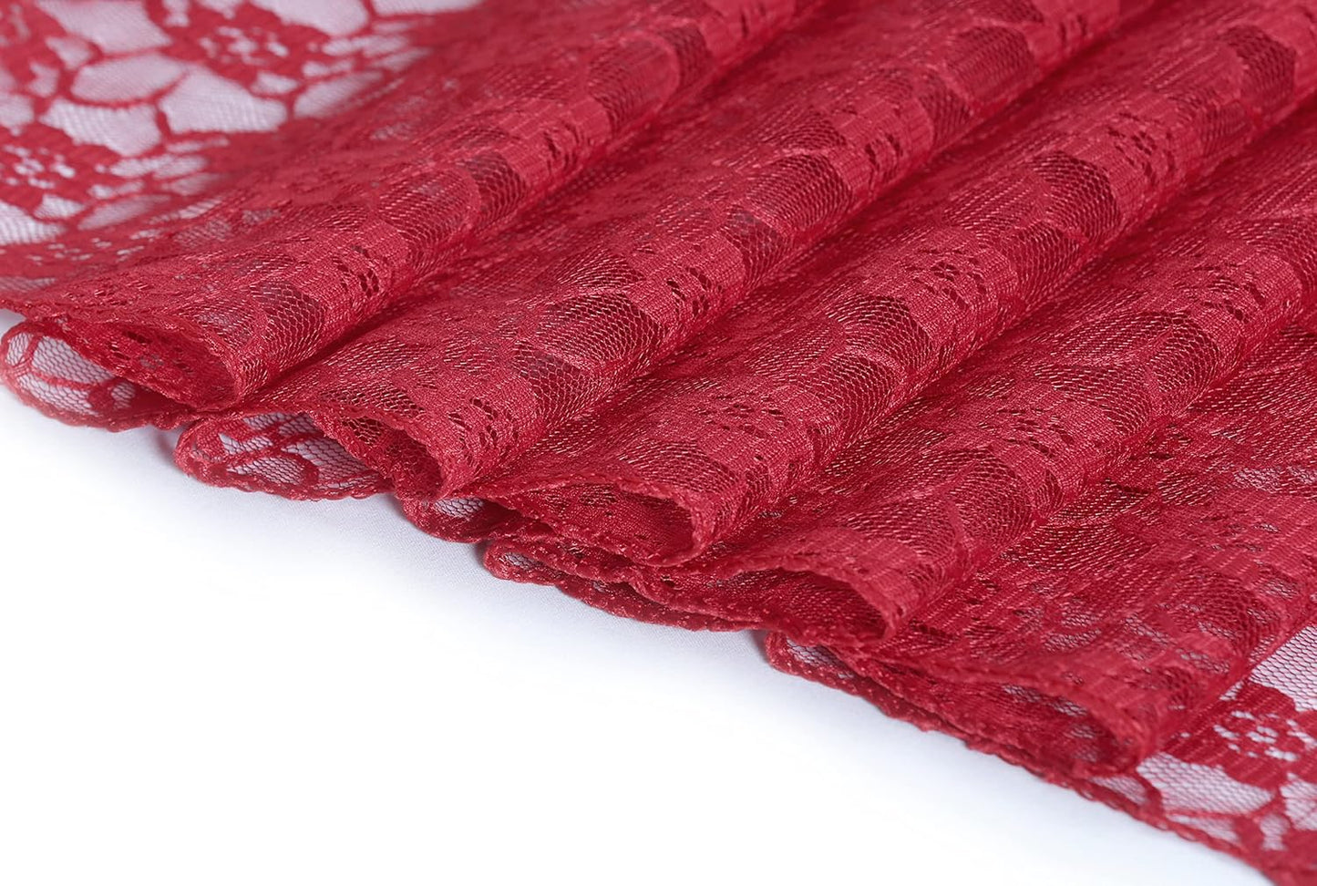 MDS Pack of 15 Wedding 12 x 108 inches Lace Table Runner for Wedding, Decorations for Birthday Parties, Banquets, Graduations, Engagements, and Runners fit Rectangle, Round Table- Apple red