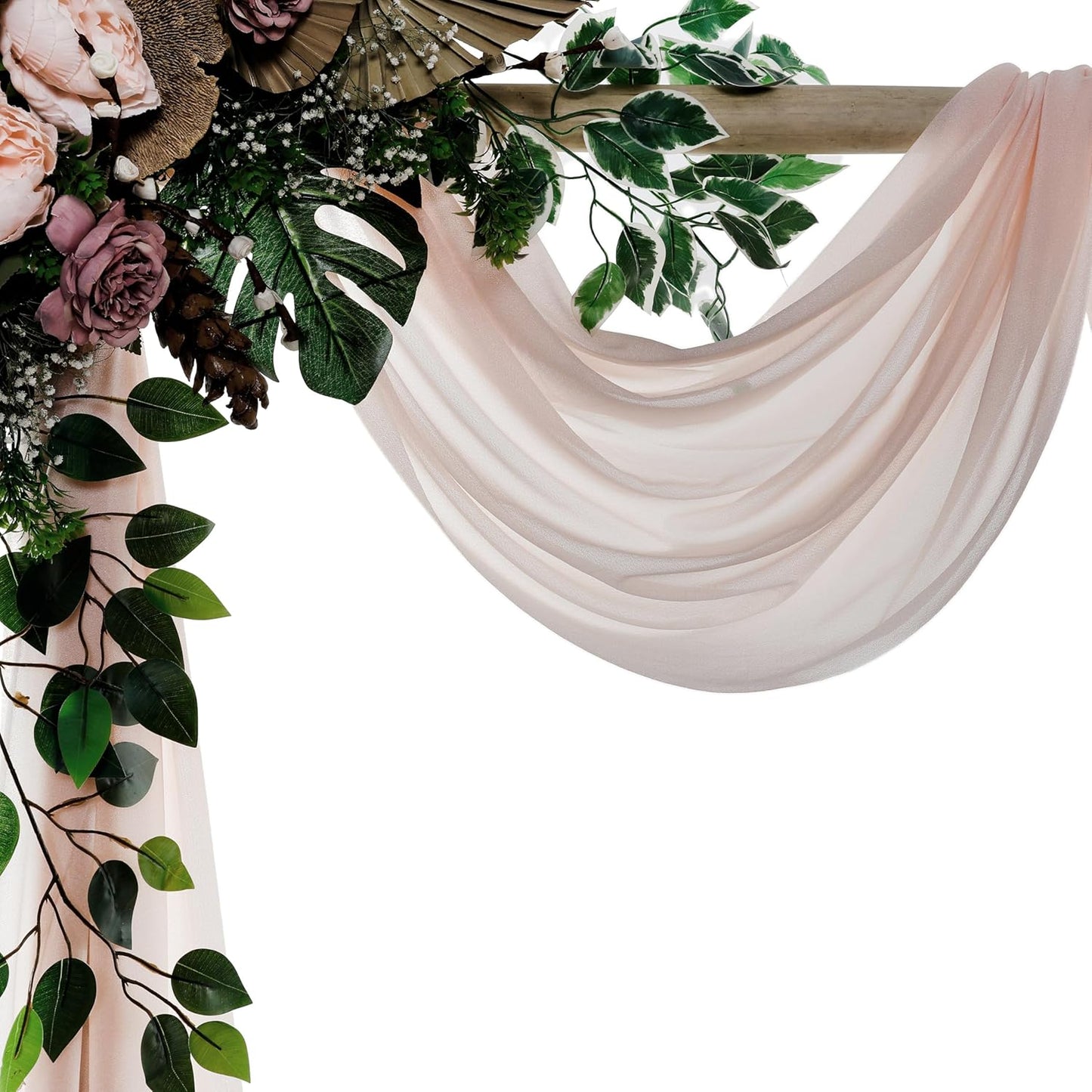 VDS Pack of 3 Panel (30 Inch X 20 Feet) Wedding Arch Draping Fabric Sheer Chiffon Fabric Drapery for Wedding Ceremony Reception Swag Backdrop Canopy Chuppah ARBO Altars Decoration (Nude)