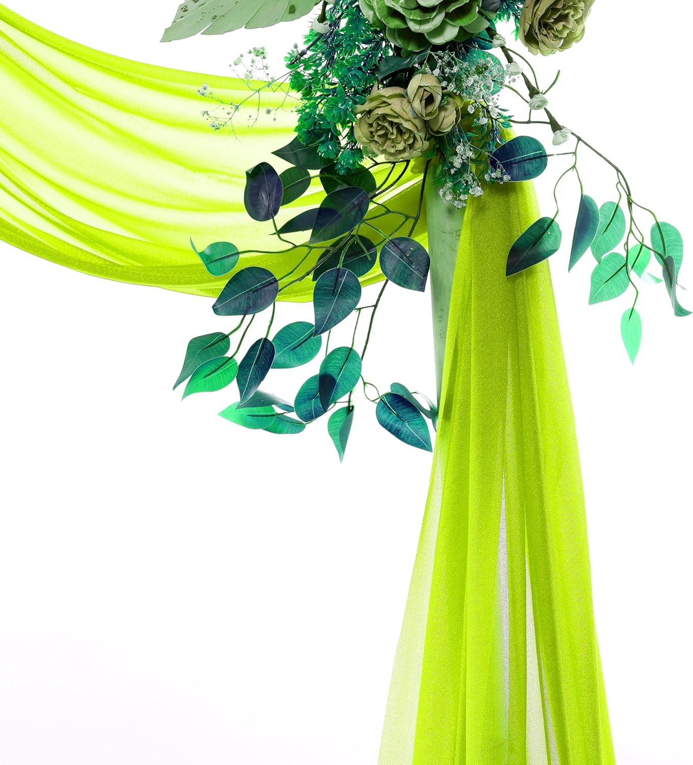 VDS Pack of 4 Panel (30 Inch X 20 Feet) Wedding Arch Draping Fabric Sheer Chiffon Fabric Drapery for Wedding Ceremony Reception Swag Backdrop Canopy Chuppah ARBO Altars Decoration (Parrot Green)