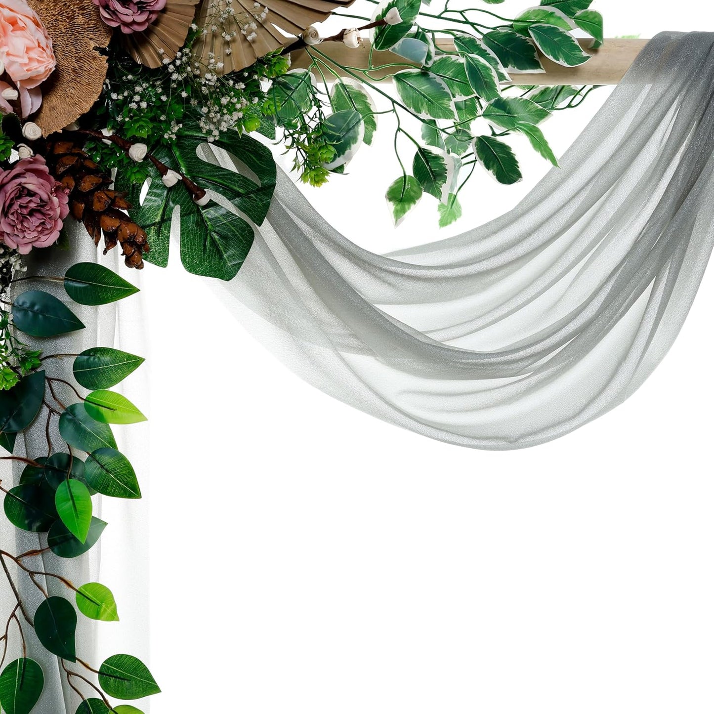 VDS Pack of 1 Panel (30 Inch X 40 Feet) Wedding Arch Draping Fabric Sheer Chiffon Fabric Drapery for Wedding Ceremony Reception Swag Backdrop Canopy Chuppah ARBO Altars Decoration (Grey)