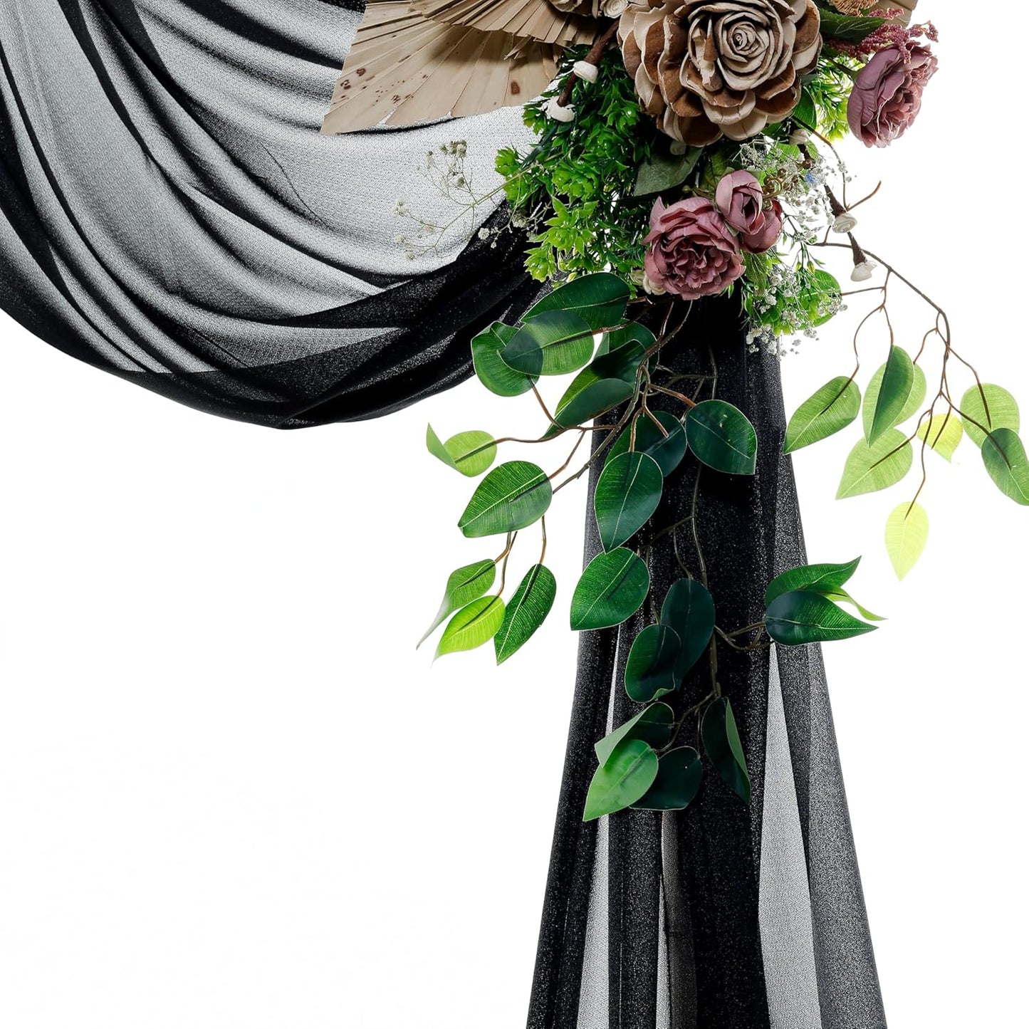 VDS Pack of 1 Panel (30 Inch X 30 Feet) Wedding Arch Draping Fabric Sheer Chiffon Fabric Drapery for Wedding Ceremony Reception Swag Backdrop Canopy Chuppah ARBO Altars Decoration (Black)