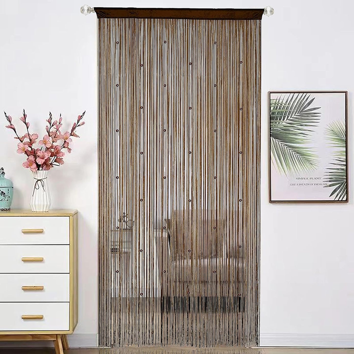 Beaded Doorway Curtain Door Beads Dense String Curtains Fringe Hippie Perfect for Wall Hanging Decor Room Divider Privacy Doors Window Closet Doorways Decorations (100x280cm,Coffee)