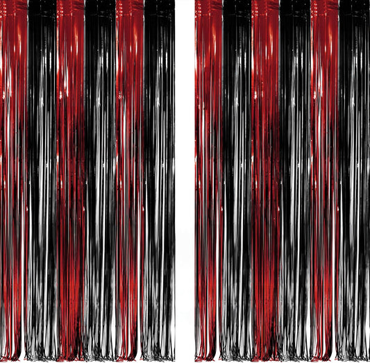 Black Red Party Streamers Backdrop - GREATRIL Foil Fringe Tinsel for Stranger/Friday Party/Halloween Party Decorations - 3.2ft X 8.2ft - 2 Packs