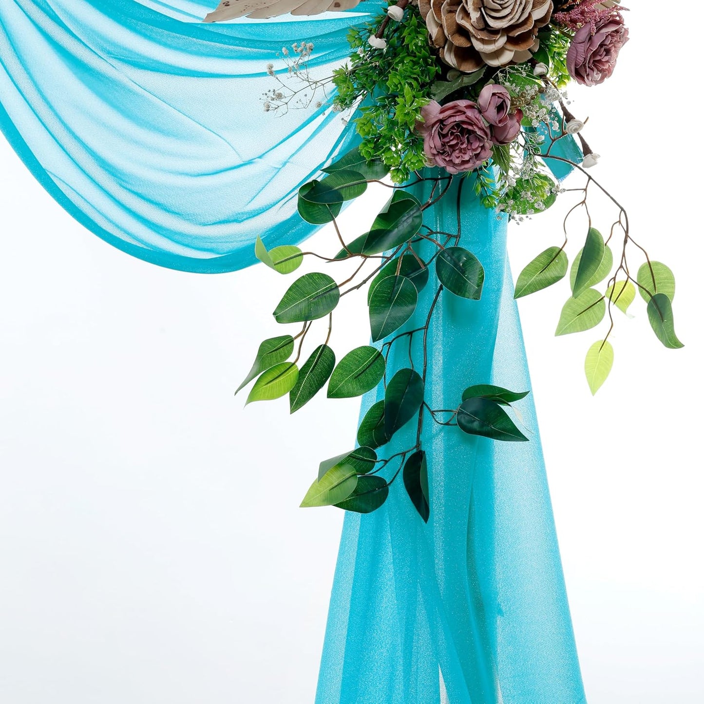 VDS Pack of 2 Panel (30 Inch X 50 Feet) Wedding Arch Draping Fabric Sheer Chiffon Fabric Drapery for Wedding Ceremony Reception Swag Backdrop Canopy Chuppah ARBO Altars Decoration (Peacock Blue)