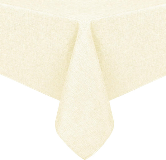 Hiasan Faux Linen Rectangle Tablecloth - Wrinkle and Stain Resistant Washable Table Cloth for Kitchen Dining Room Holiday Table Cover for Dinner, Champagne, 60 x 140 Inch