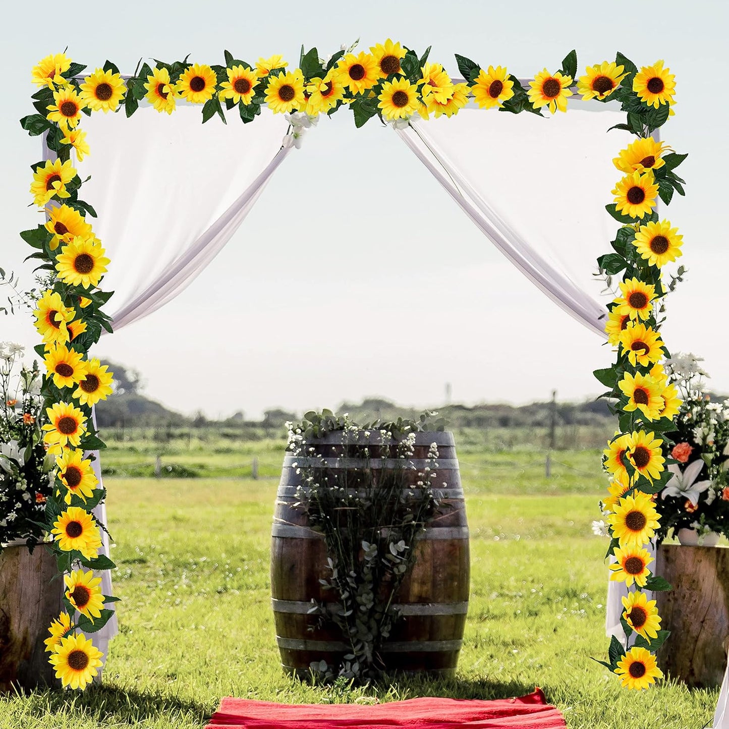 Uieke 3 Pack Artificial Sunflower Garland, 7.5ft/Strand Silk Sunflowers Hanging Vines Flowers with Green Leaves for Room Kitchen Garden Birthday Wedding Baby Shower Party Table Decor Large