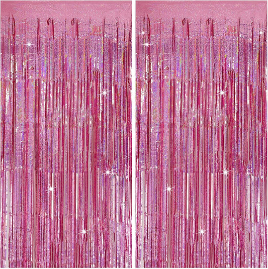 Tinsel Curtain Party Backdrop Pink Birthday Decorations 2 Packs Glitter Foil Fringe Curtain Party Decor Streamers Photo Booth for Birthday Christmas Wedding Halloween Graduation Decorations