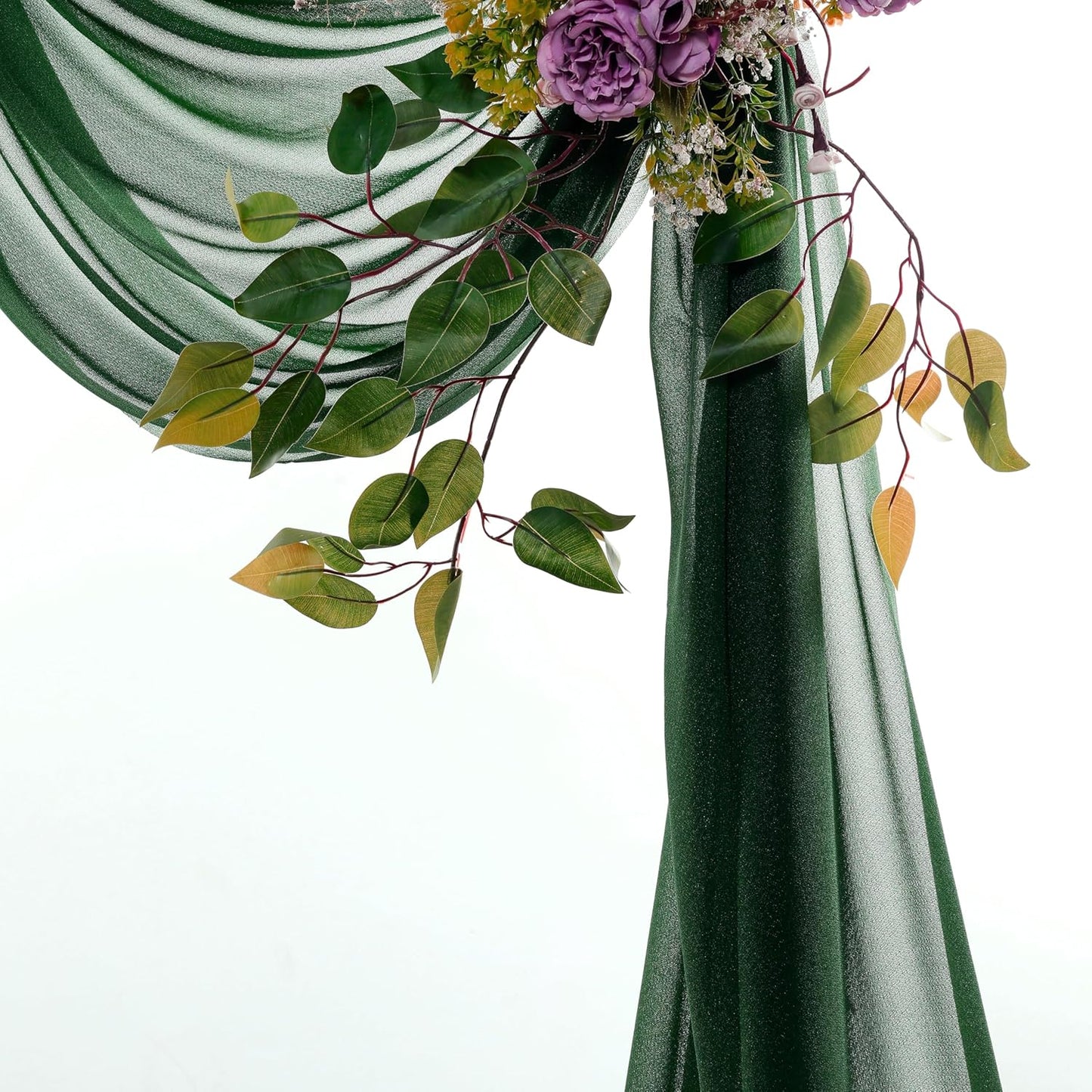 VDS Pack of 4 Panel (30 Inch X 20 Feet) Wedding Arch Draping Fabric Sheer Chiffon Fabric Drapery for Wedding Ceremony Reception Swag Backdrop Canopy Chuppah ARBO Altars Decoration (Hunter Green)