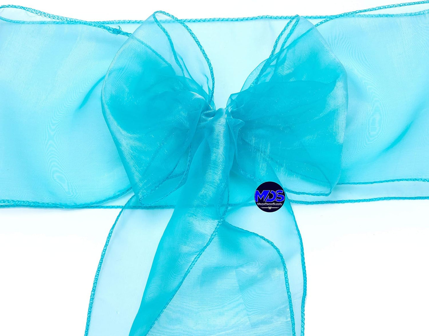 MDS Pack of 10 PCS Organza Chair Sashes Wider Dining Chair Bows Ribbon Tie Back for Wedding Party Birthday Bridal Shower Reception Event Banquet Home Chair Cover Decoration - Light Teal
