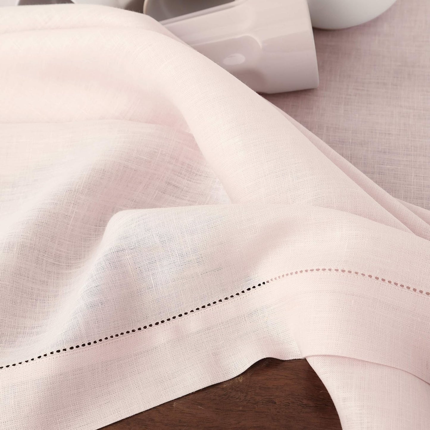 Solino Home Linen Tablecloth 60 x 108 Inch - Classic Hemstitch 100% Pure Linen Pink Table Cloth for Rectangle Tables - Machine Washable Tablecloth for Halloween