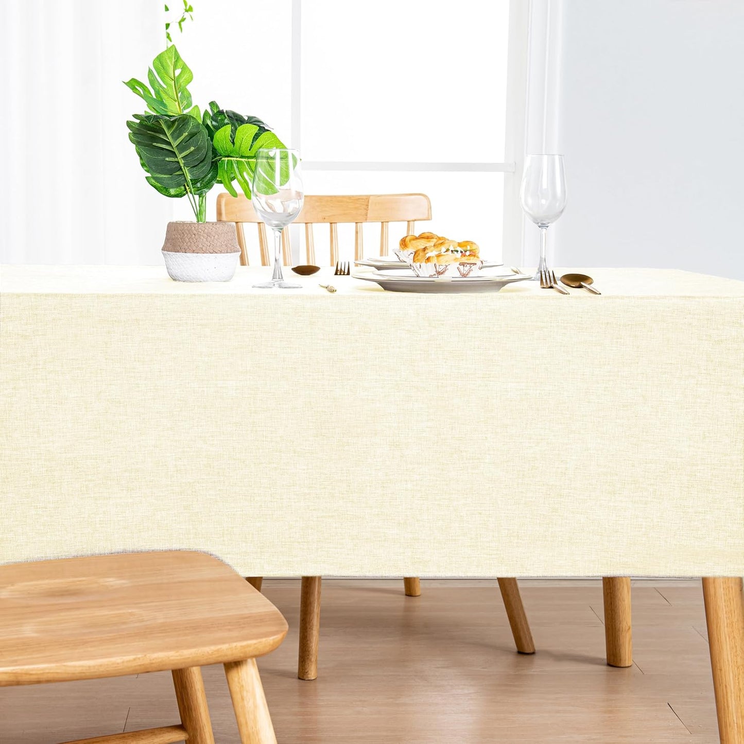 Hiasan Faux Linen Rectangle Tablecloth - Wrinkle and Stain Resistant Washable Table Cloth for Kitchen Dining Room Holiday Table Cover for Dinner, Champagne, 54 x 108 Inch