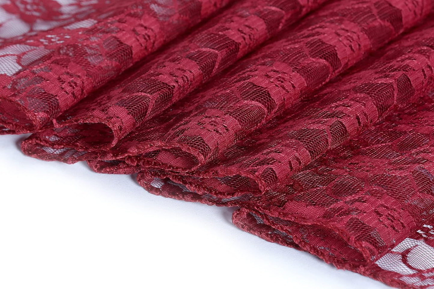 MDS Pack of 25 Wedding 12 x 108 inches Lace Table Runner for Wedding, Decorations for Birthday Parties, Banquets, Graduations, Engagements, and Runners fit Rectangle, Round Table- Maroon