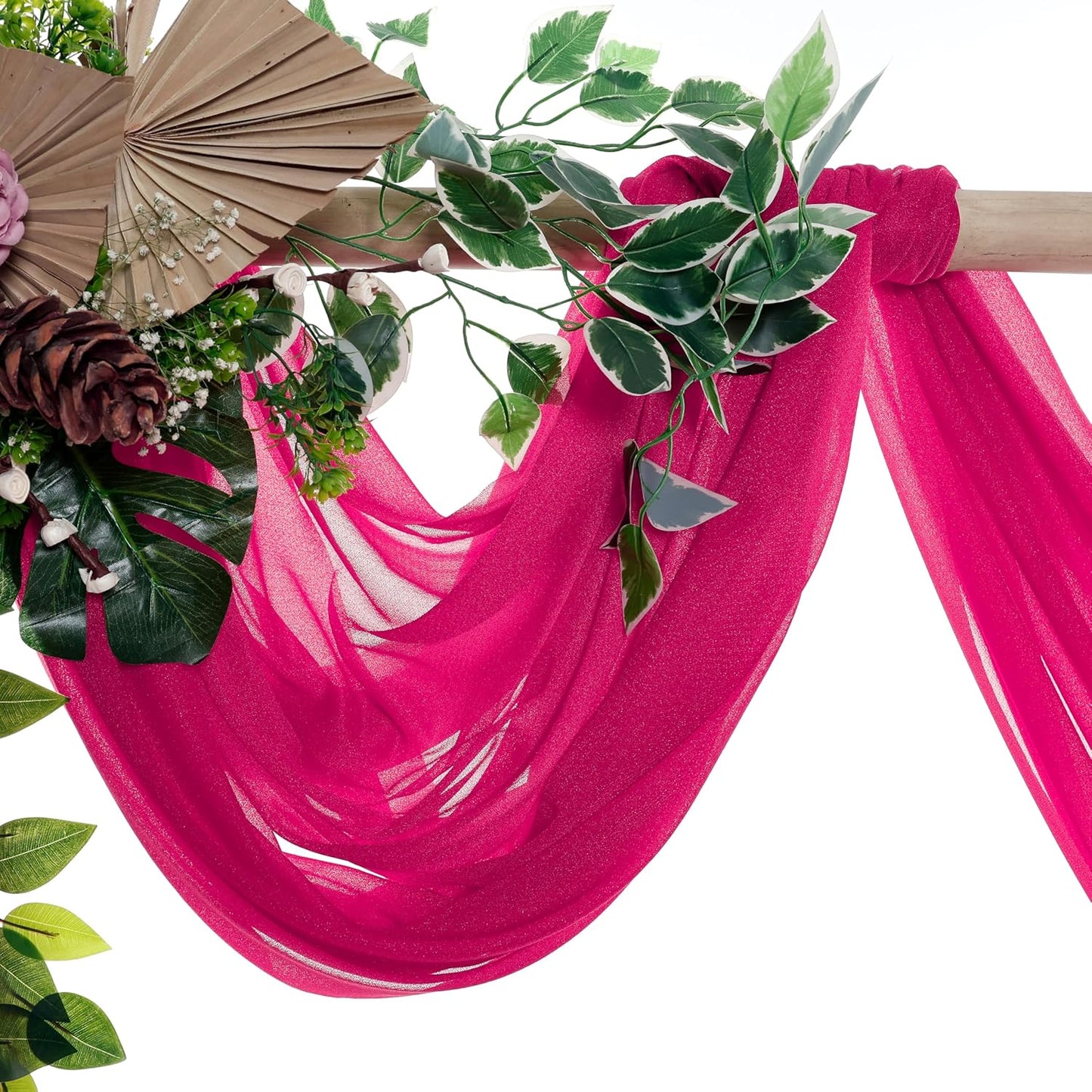 VDS Pack of 2 Panel (30 Inch X 50 Feet) Wedding Arch Draping Fabric Sheer Chiffon Fabric Drapery for Wedding Ceremony Reception Swag Backdrop Canopy Chuppah ARBO Altars Decoration (Hot Pink)