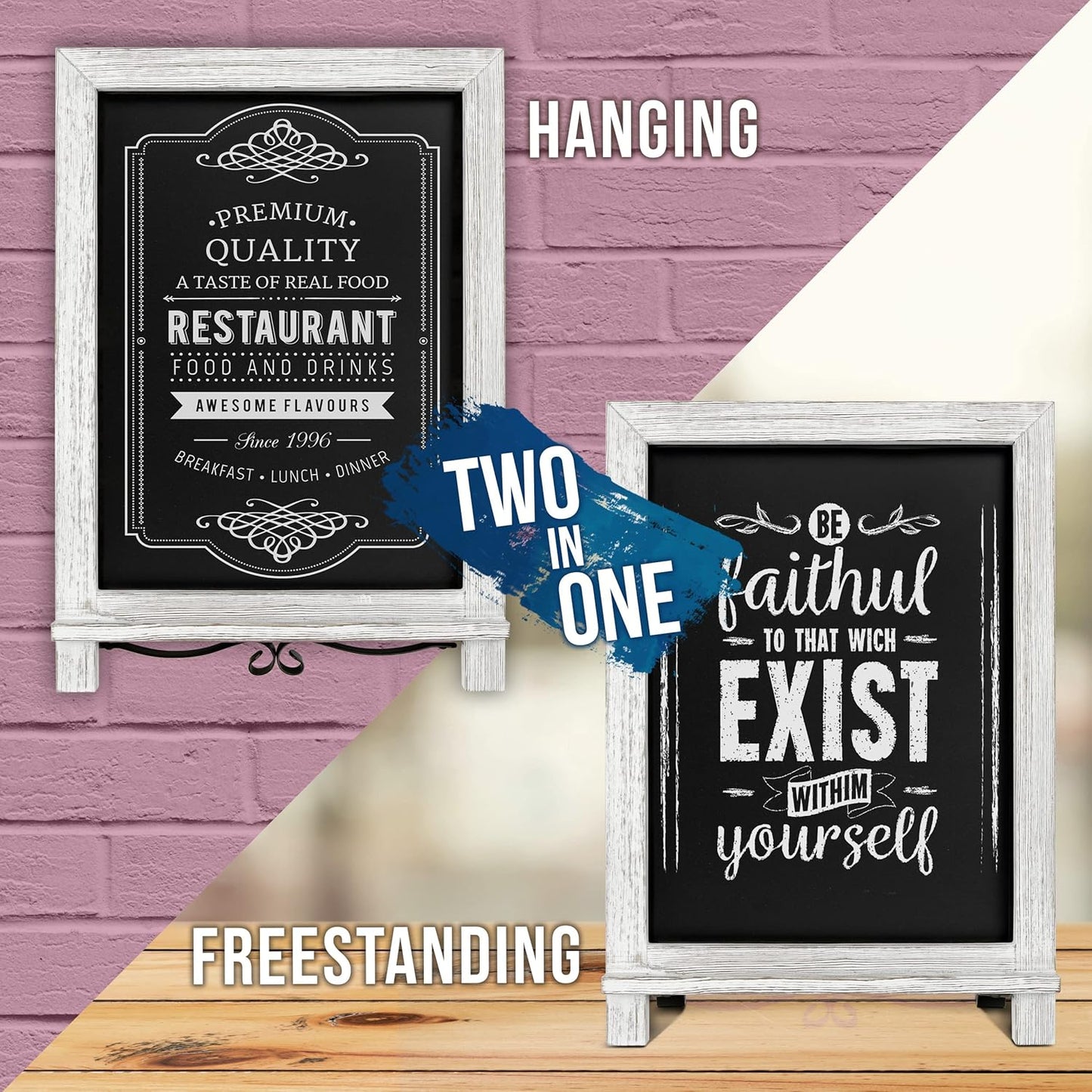 Rustic Whitewash Tabletop Chalkboard Sign/Hanging Magnetic Wall Chalkboard/Small Countertop Chalkboard Easel/Kitchen Countertop Memo Board / 12" x 17" in. Weddings, Birthdays, Baby Announcements