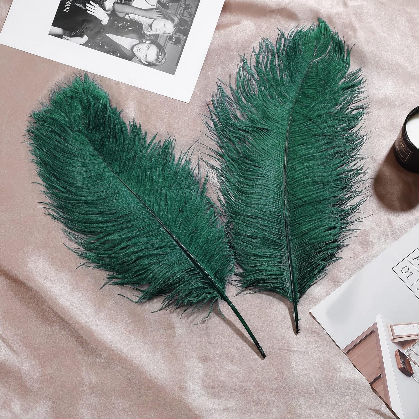 Larryhot Green Large Ostrich Feathers - 10pcs 16-18 inch Feathers for Vase and Wedding Party,Christmas Decor(Blackish Green)