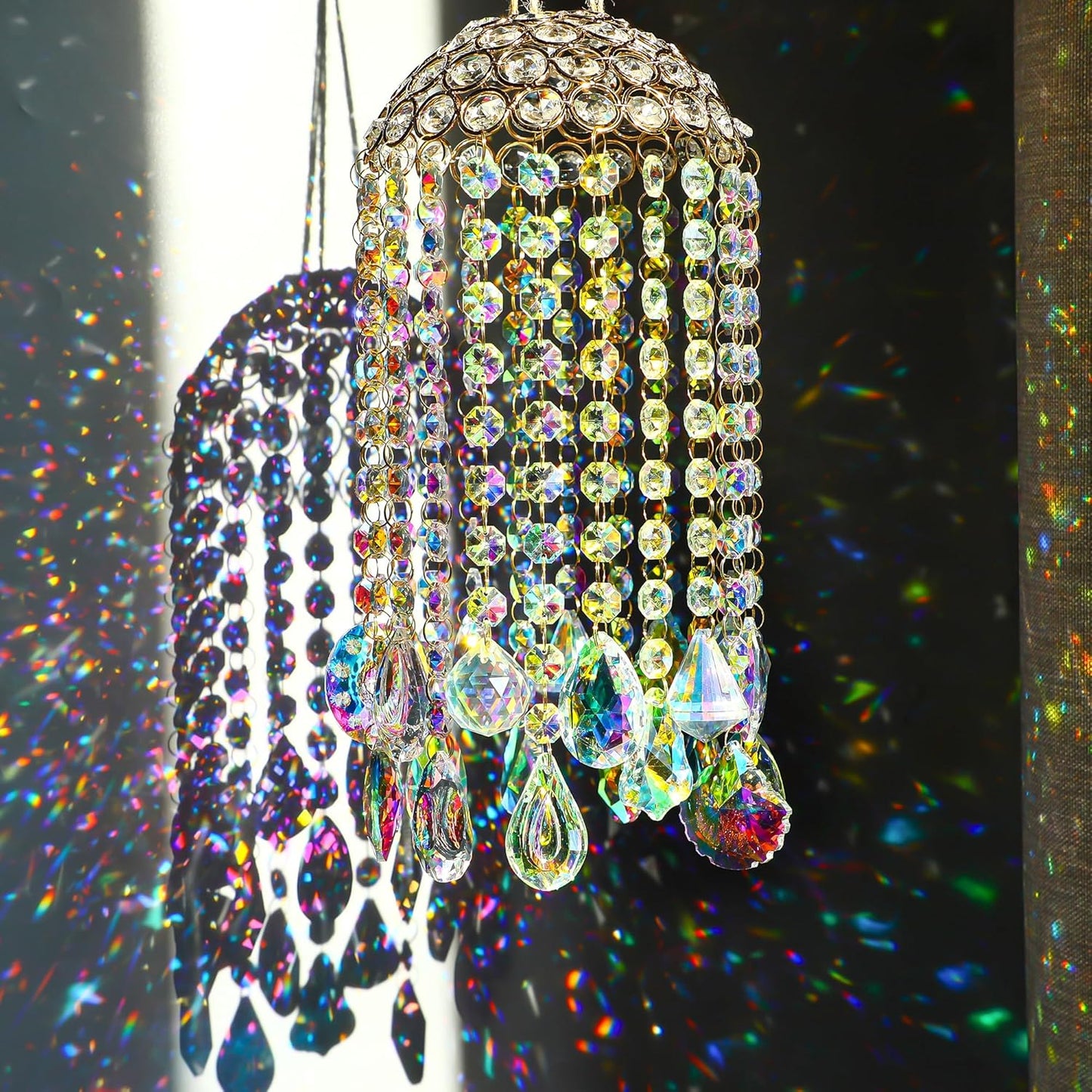 Crystal Chandelier Wind Chimes Suncatcher Pendant, Aurora Light Catcher for Window Indoor Outdoor Ornament, Gift for Mothers Day Christmas Day