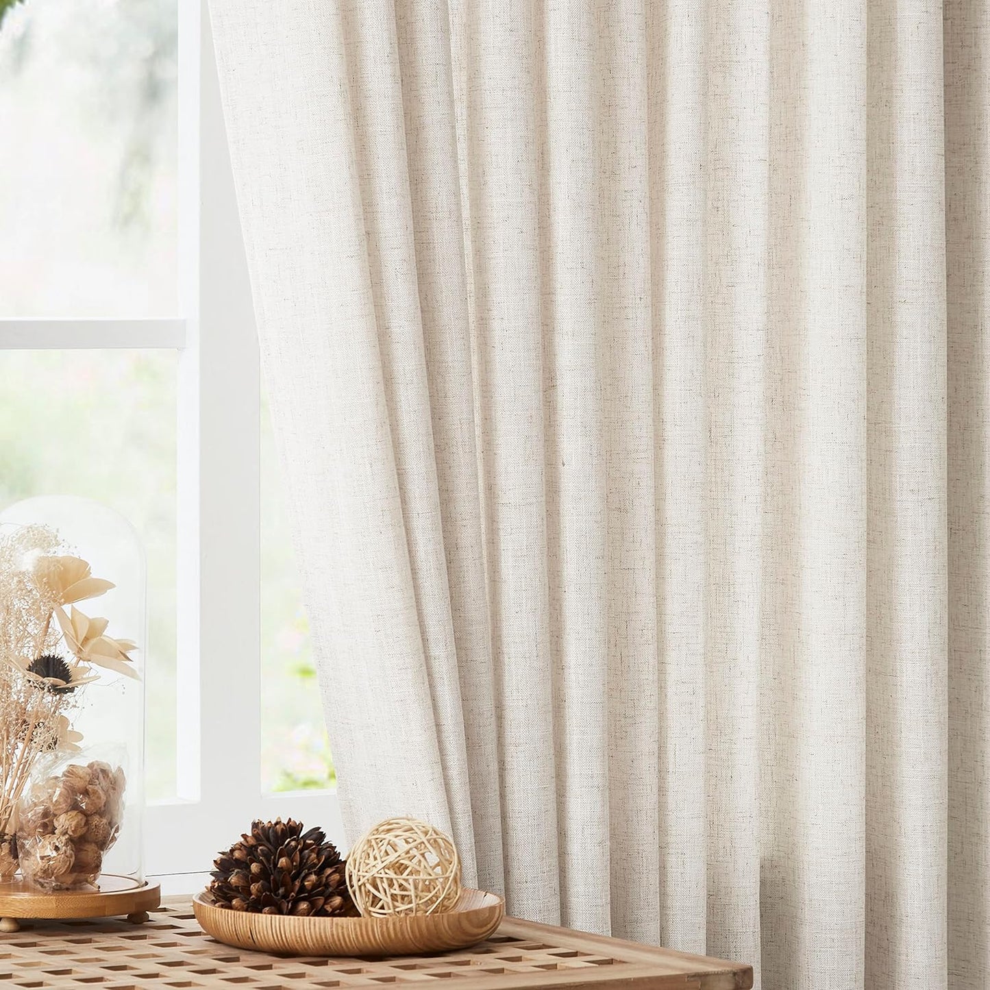 Vision Home Natural Pinch Pleated Semi Sheer Curtains Textured Linen Blended Light Filtering Window Curtains 84 inch for Living Room Bedroom Patio Pinch Pleat Drapes with Hooks 1 Panel 84" Wx84 L
