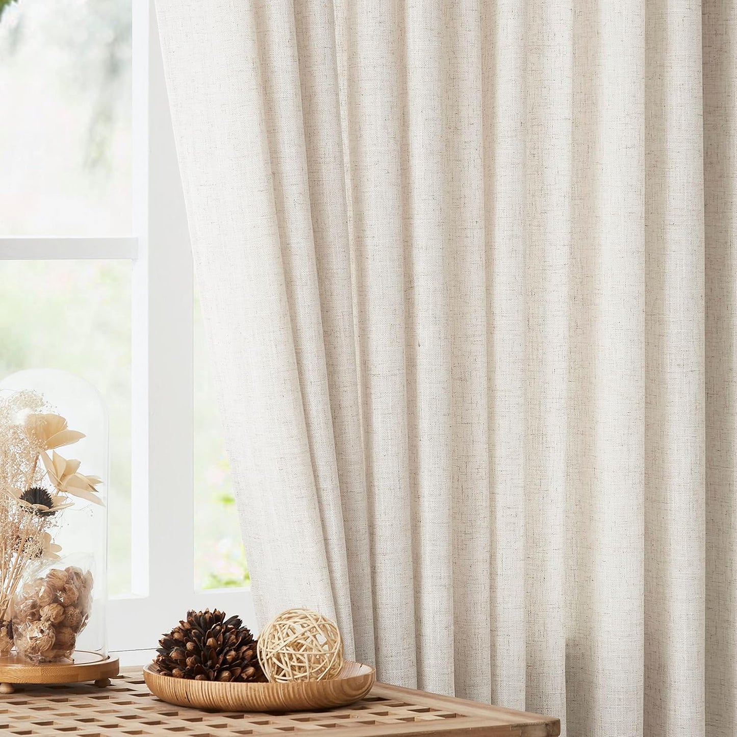 Vision Home Natural Pinch Pleated Semi Sheer Curtains Textured Linen Blended Light Filtering Window Curtains 112 inch for Living Room Bedroom Pinch Pleat Drapes with Hooks 2 Panels 42" Wx112 L