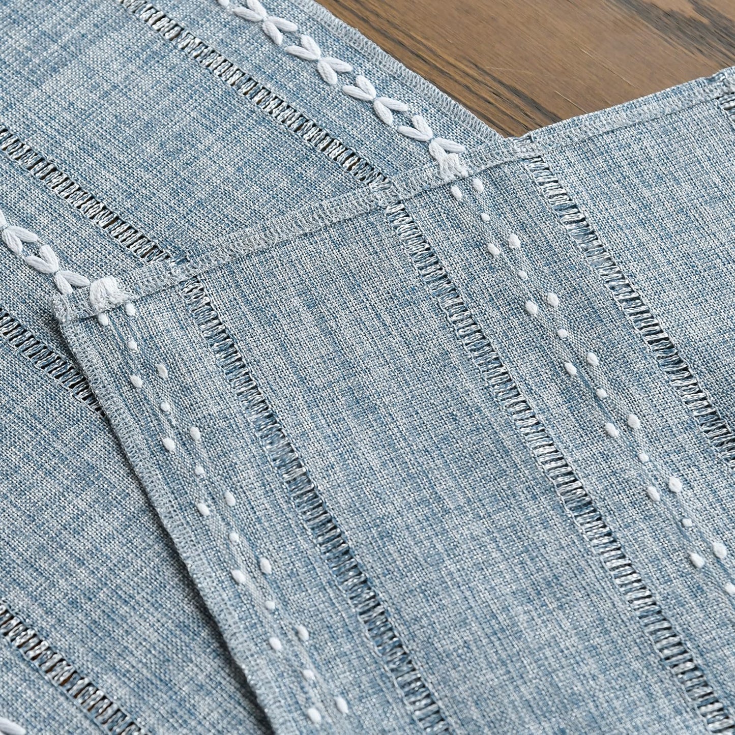 Artoid Mode Dusty Blue Cotton Linen Table Runner, Seasonal Rustic Embroidered Hollow Kitchen Dining Table Decoration for Home Party Decor 13x36 Inch